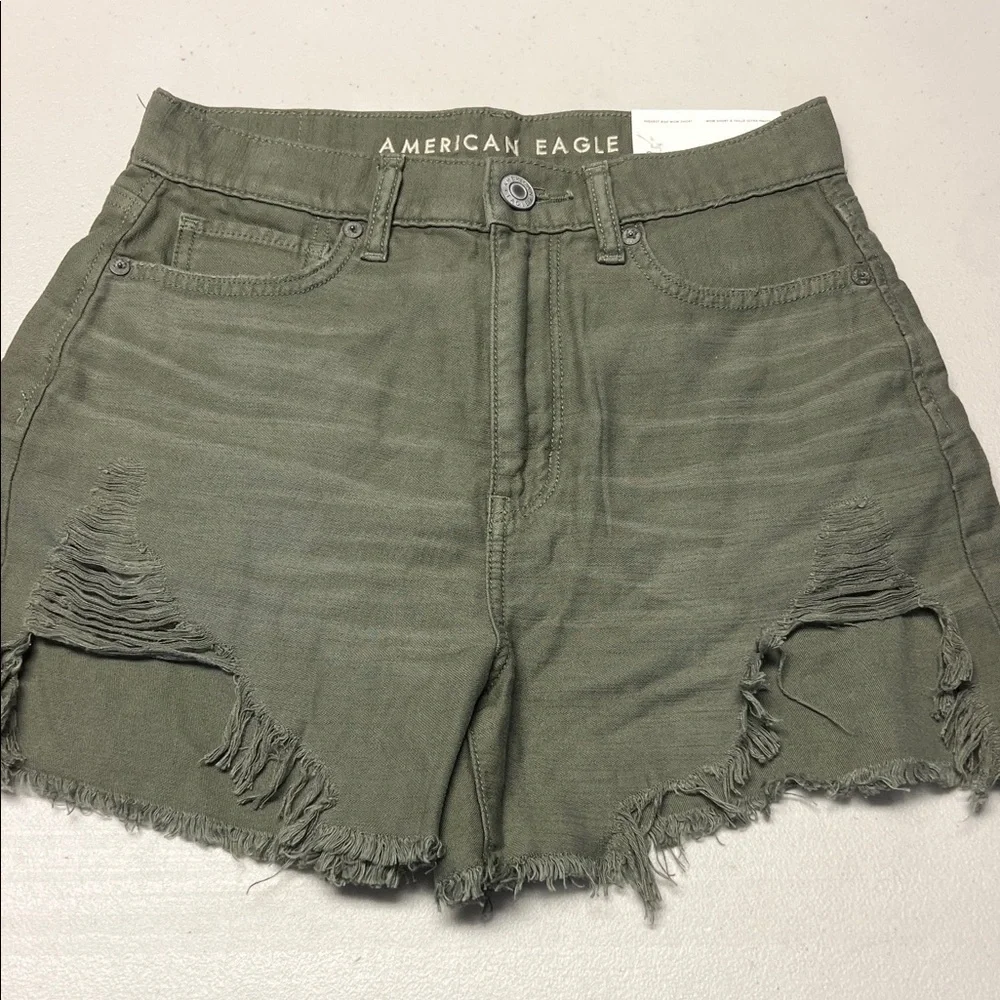 American Eagle Outfitters Green Distressed Jean Shorts